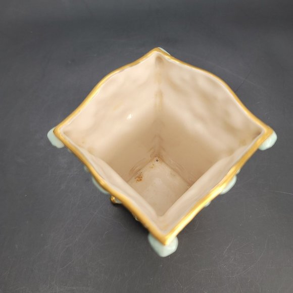 Royal Crown China Vase Square Floral Signed Green Cream Gold Trimmed Cr603 - Picture 6 of 8